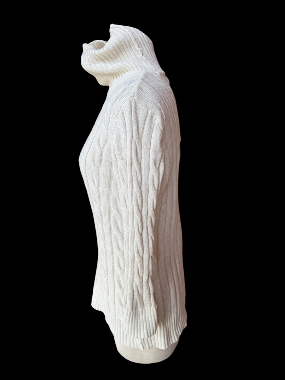 Late 90s/Y2K Studio Works 94% Cotton Cream w/Gold Metallic Thread Cable-Knit Tur - Picture 3 of 6